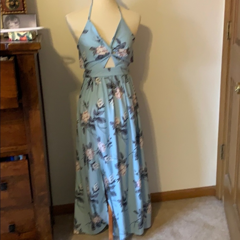 Blue Floral backless maxi dress